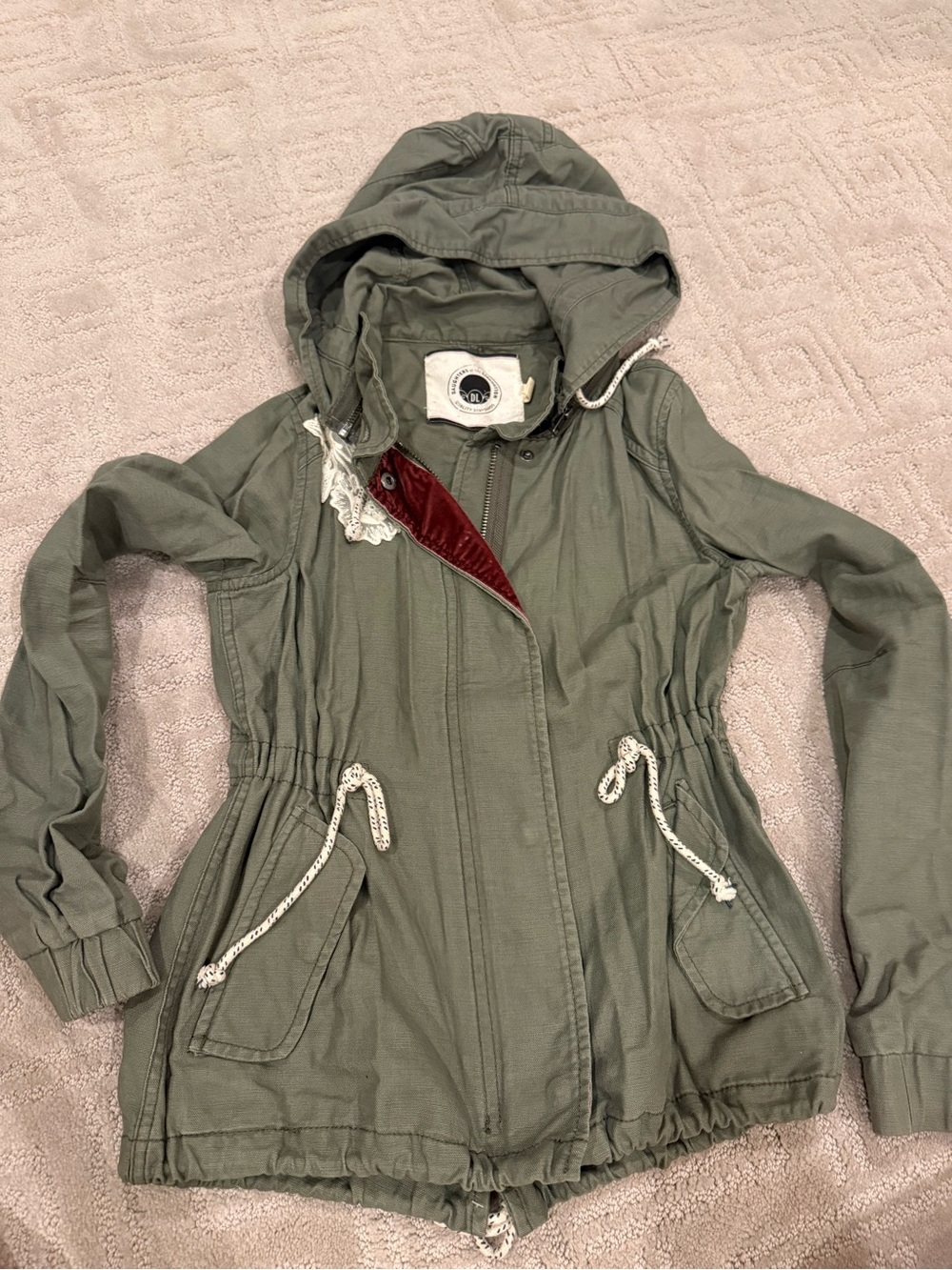 Anthropologie Olive Green Hooded Drawstring Utility Jacket
